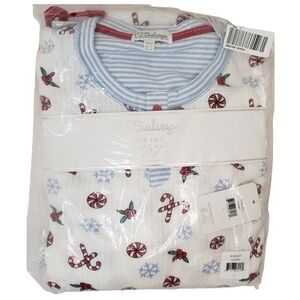 PJ SALVAGE Pajama Set Women Candy Cane Waffle Knit Thermal Ski Top And Pants NWT